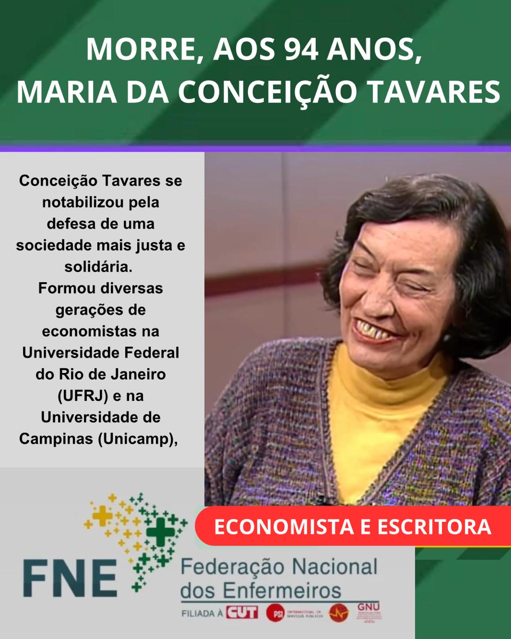 Nota de pesar pelo falecimento de Maria da Conceição Tavares