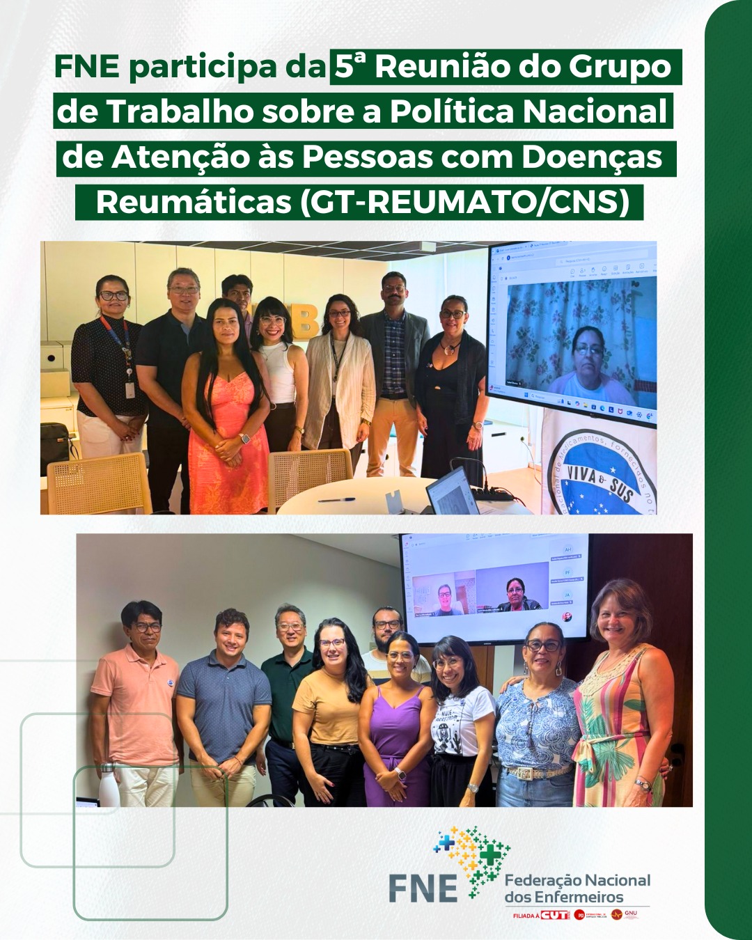 FNE participa da 5ª Reunião do Grupo de Trabalho sobre a Política Nacional de Atenção às Pessoas com Doenças Reumáticas (GT-REUMATO/CNS)