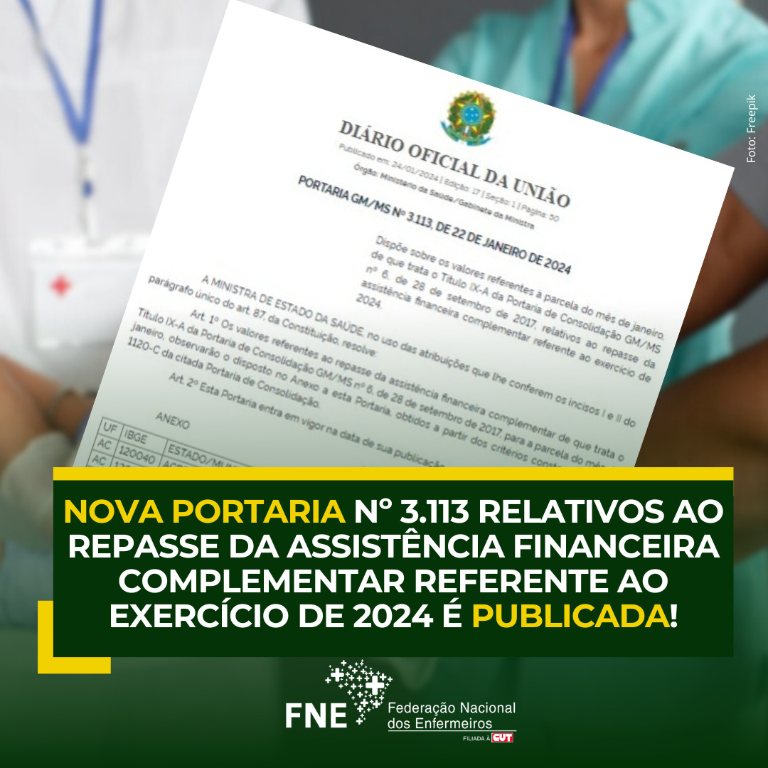 Ministério da Saúde publica Portaria relativa ao repasse da assistência financeira complementar referente ao exercício de 2024