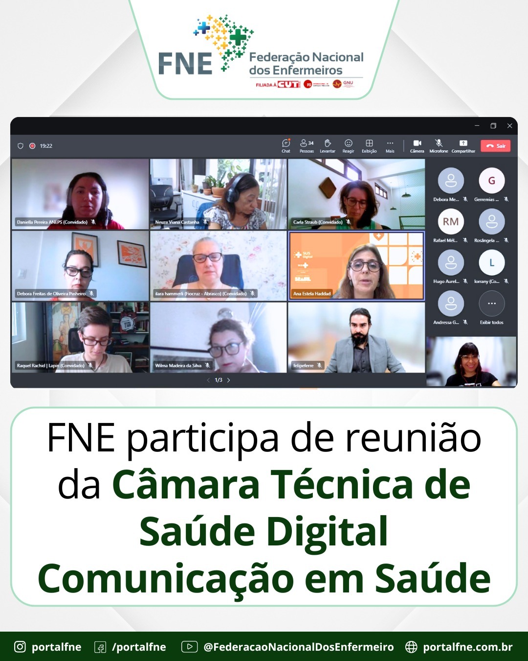 FNE participa de reunião da Câmara Técnica de Saúde Digital e Comunicação em Saúde para discutir o uso da Inteligência Artificial