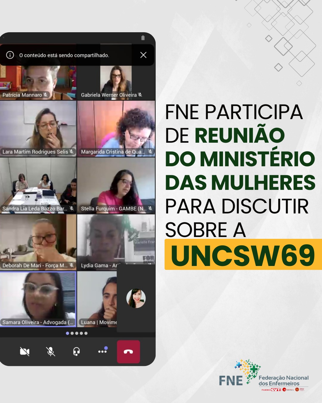 FNE participa de reunião do Ministério das Mulheres para discutir sobre a UNCSW69