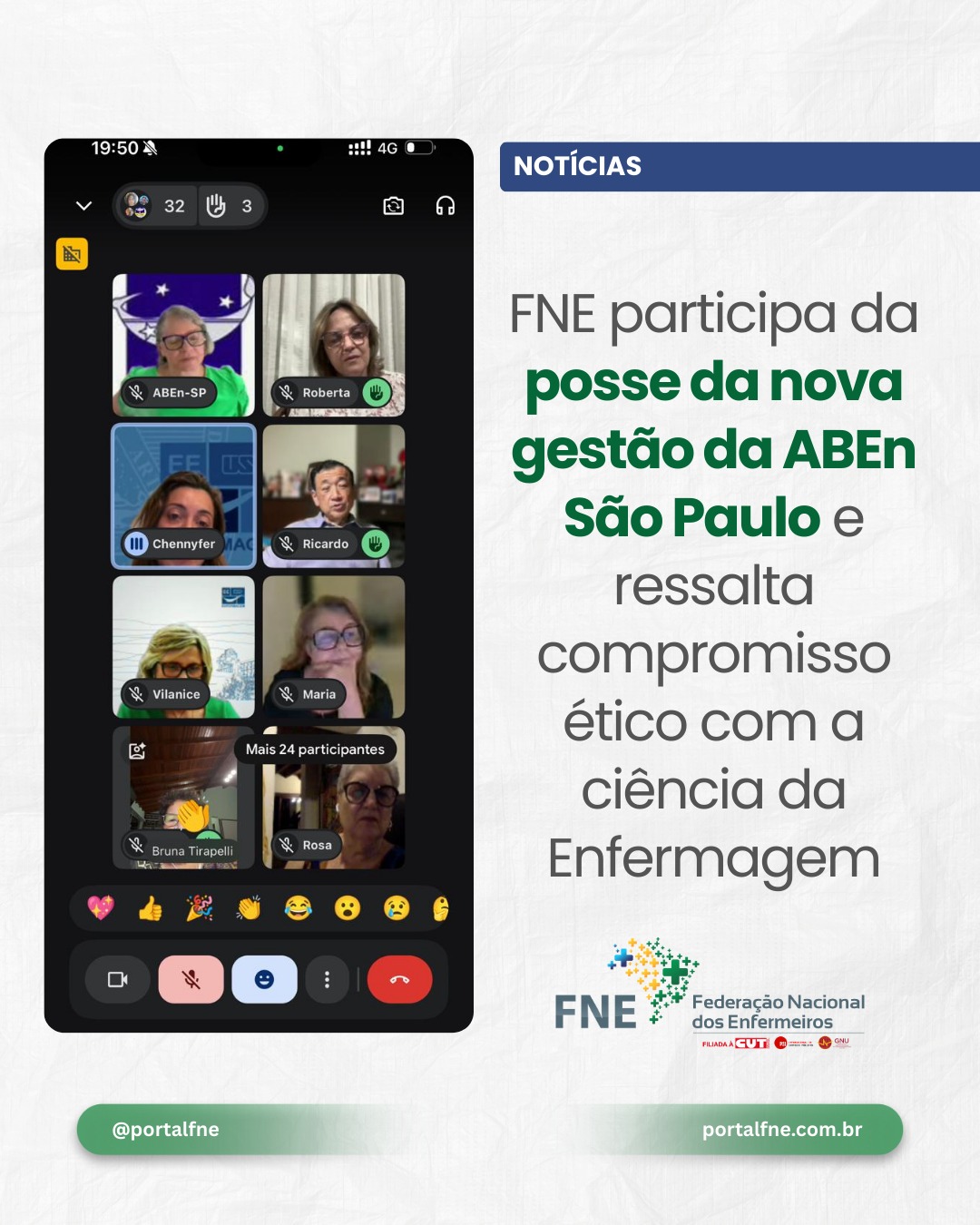FNE participa da posse da nova gestão da ABEn São Paulo e ressalta compromisso ético com a ciência da Enfermagem