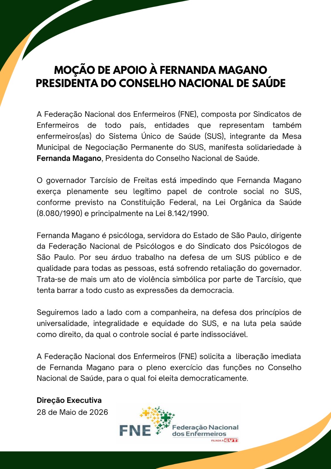 MOÇÃO DE APOIO À FERNANDA MAGANO PRESIDENTA DO CONSELHO NACIONAL DE SAÚDE
